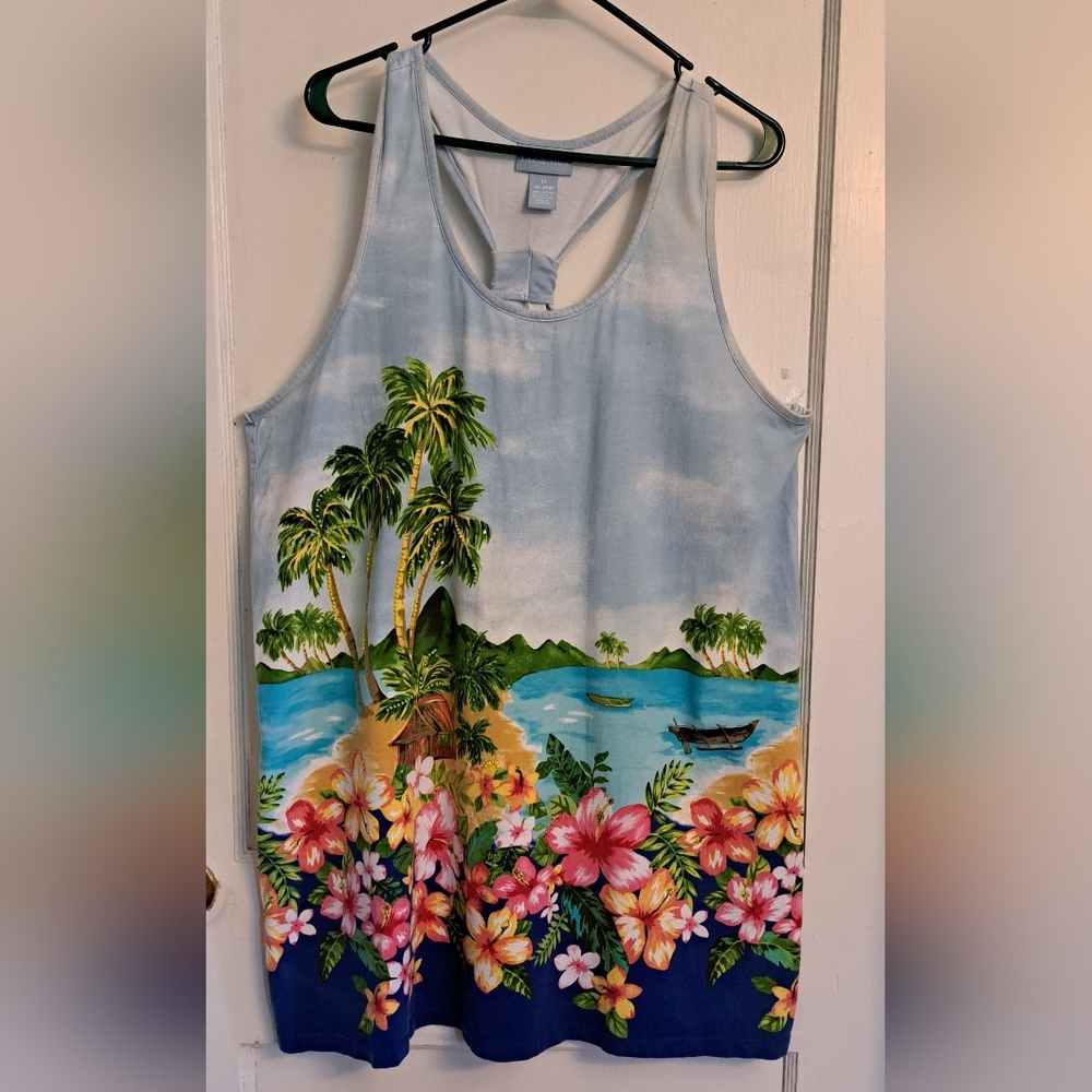Liz&me beaded tropical sundress 1x cotton vacation Hawaii Pacifica summer